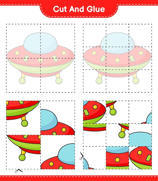 Cut and glue cut parts of Ufo and glue them Educational children game printable worksheet