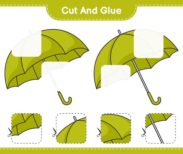 우산의 잘라낸 부분을 자르고 붙이고 붙입니다. 교육용 어린이 게임 인쇄용 워크 시트