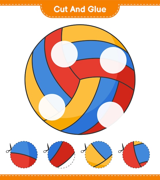 Cut and glue cut parts of Volleyball and glue them Educational children game printable worksheet vector illustration