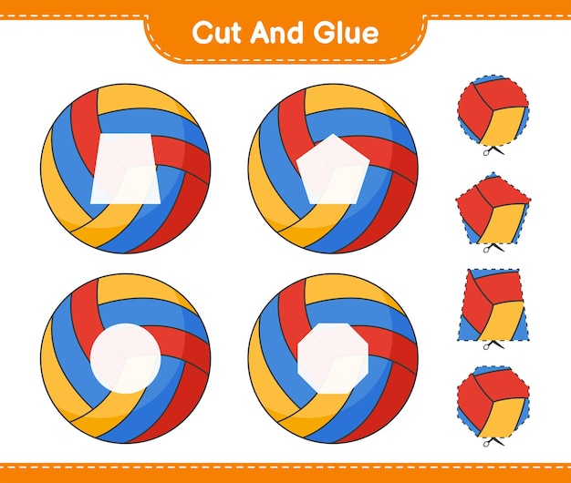 Cut and glue cut parts of Volleyball and glue them Educational children game printable worksheet vector illustration