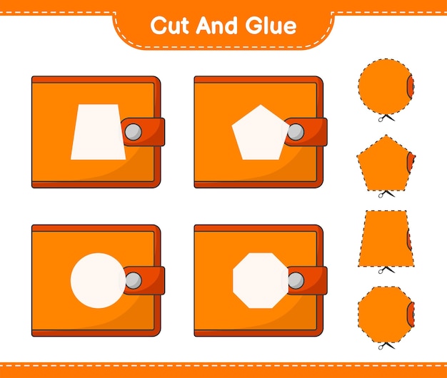 Cut and glue, cut parts of Wallet and glue them. Educational children game, printable worksheet, vector illustration