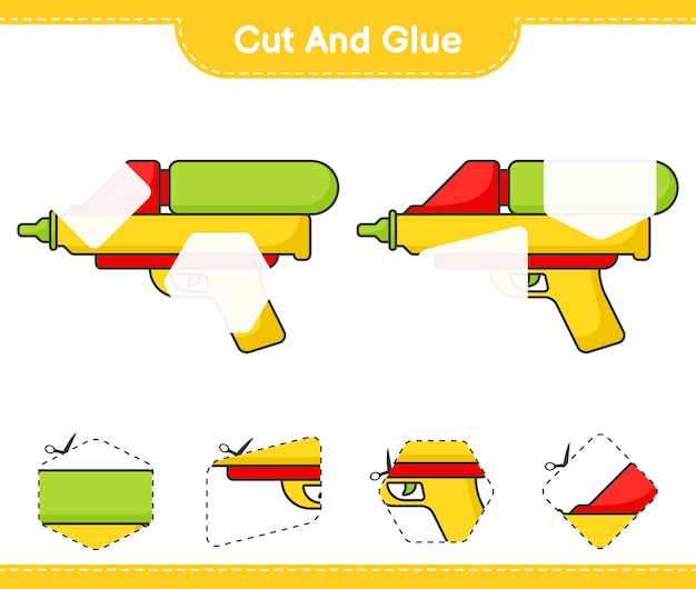 워터 건의 잘라낸 부분을 자르고 붙이고 붙입니다. 교육용 어린이 게임 인쇄용 워크 시트