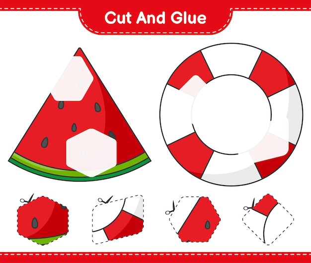 Вырежьте и склейте вырезанные части арбузного спасательного круга и склейте их Развивающая игра для детей
