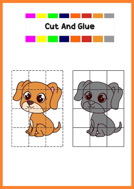 Cut and glue cute dog education game for kids