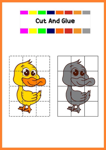 Cut and glue cute duck education game for kids