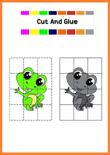 Cut and glue cute frog education game for kids