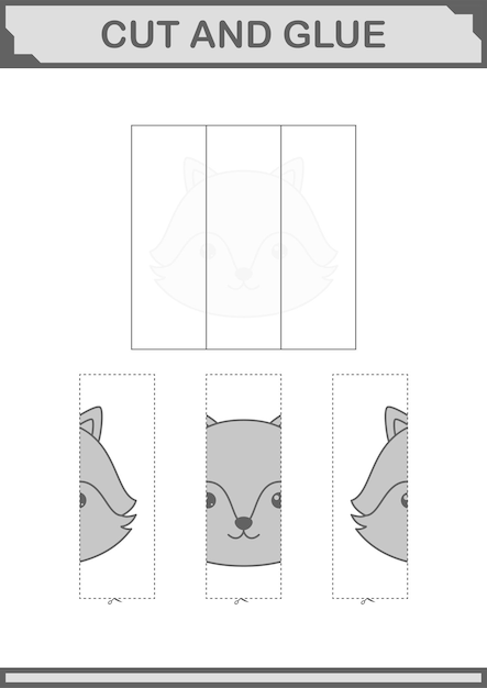 Cut and glue Fox face Worksheet for kids