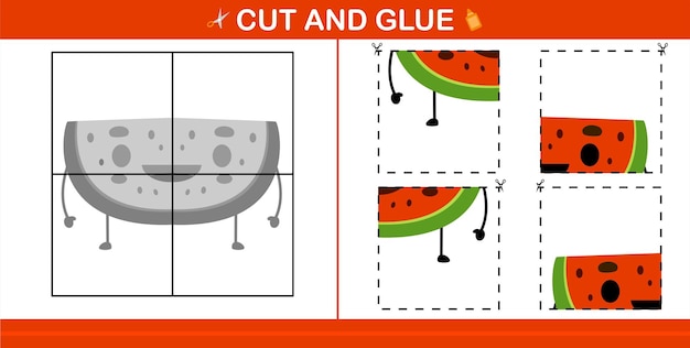 Vector cut and glue fruit education paper game for kindergarten and preschool cut and glue game for kids