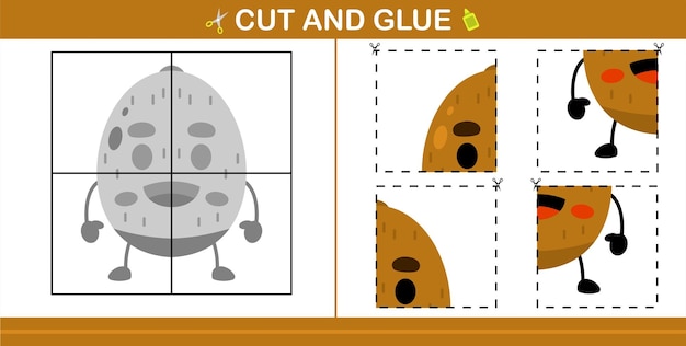 Vector cut and glue fruit education paper game for kindergarten and preschool cut and glue game for kids