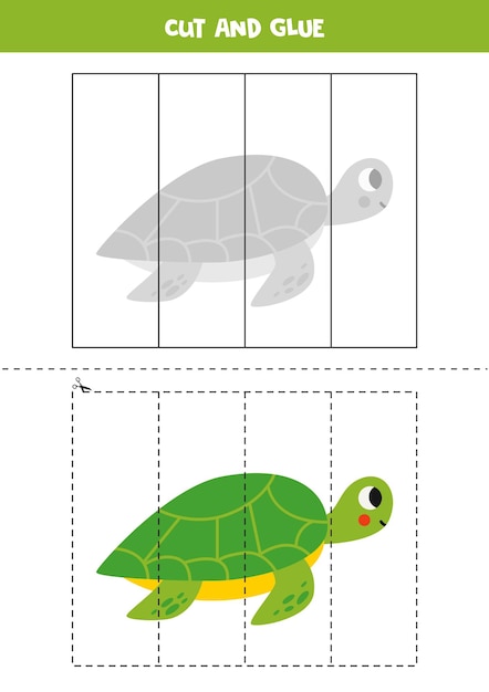子供向けのカット＆グルーゲーム かわいいウミガメ