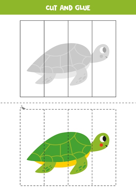 Taglia e incolla gioco per bambini simpatica tartaruga marina