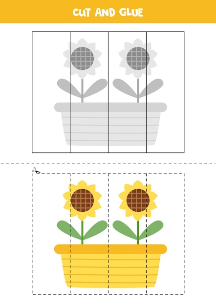 Cut and glue game for kids Cute sunflowers