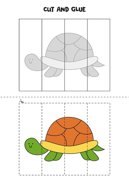 Cut and glue game for kids cute turtle