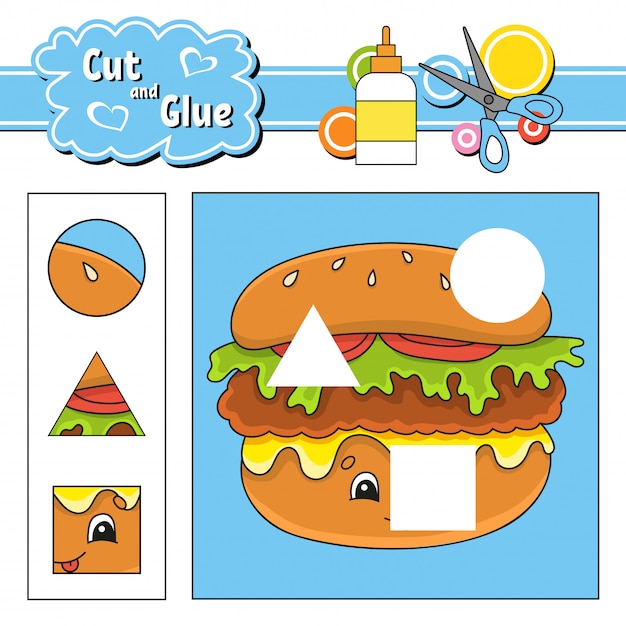 Cut and glue. game for kids. education developing worksheet. cartoon character.