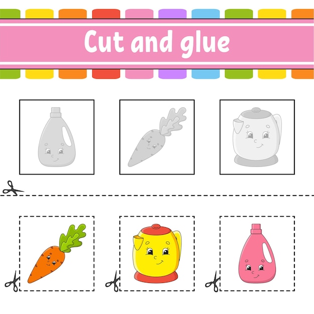 Cut and glue Game for kids Education developing worksheet Color activity page