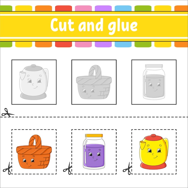 Cut and glue Game for kids Education developing worksheet Color activity page