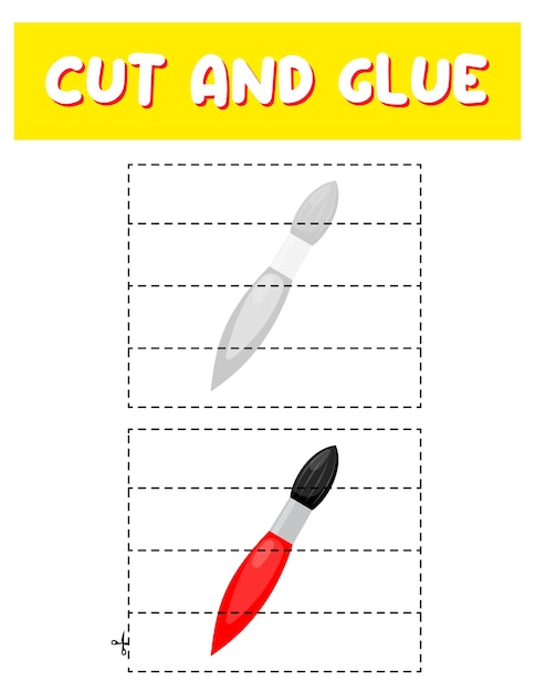 Cut and glue game for kids puzzles with an brush children funny entertainment and amusementvector illustration cutting practice for preschoolers