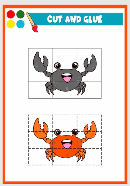 Cut and glue for kids cute crab