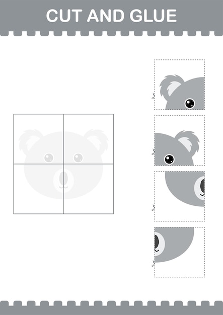 Vector cut and glue koala face worksheet for kids