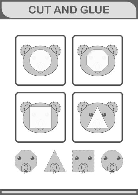 子供のためのコアラの顔のワークシートをカットして接着する