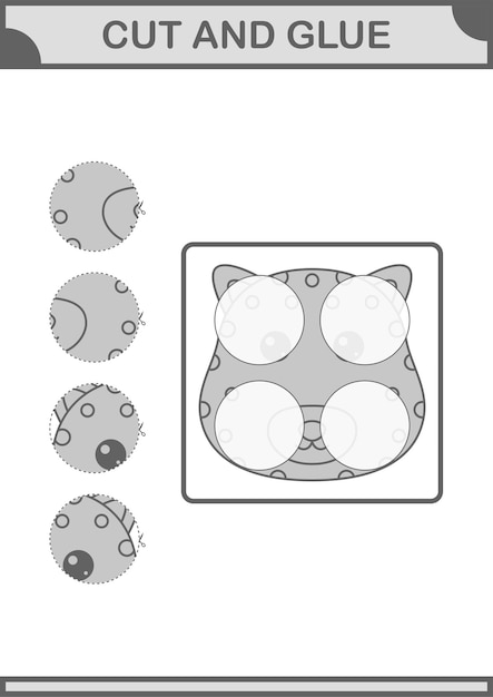 子供のためのヒョウの顔のワークシートをカットして接着する