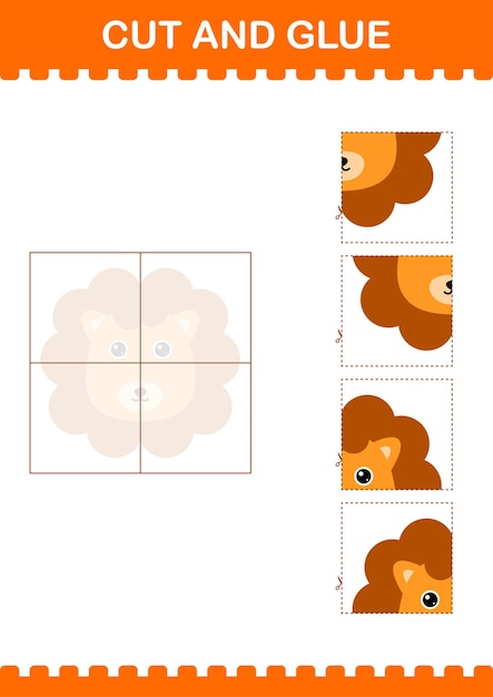 Cut and glue lion face worksheet for kids