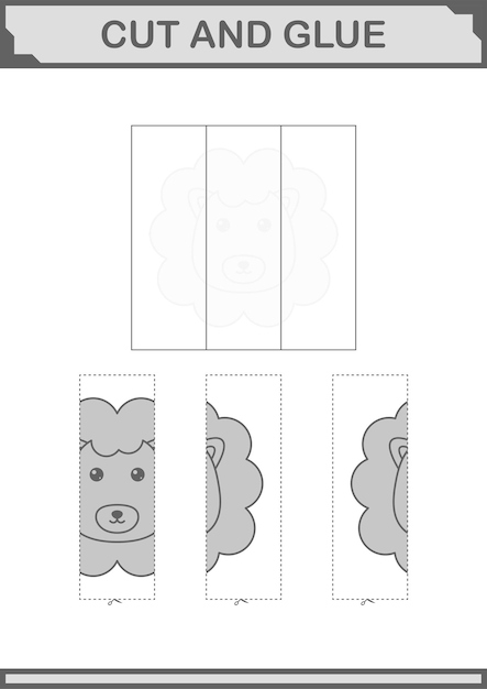 Vector cut and glue lion face worksheet for kids