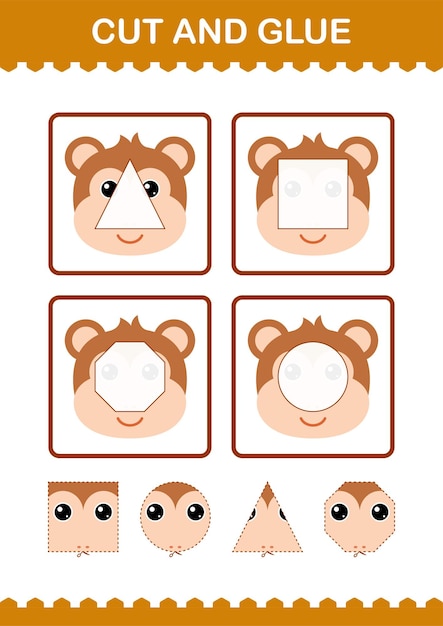 Cut and glue monkey face worksheet for kids