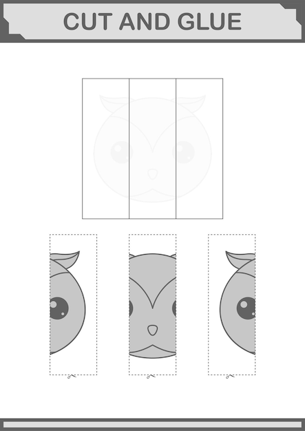 Cut and glue Owl face Worksheet for kids