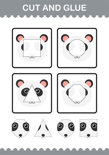 Cut and glue Panda face Worksheet for kids