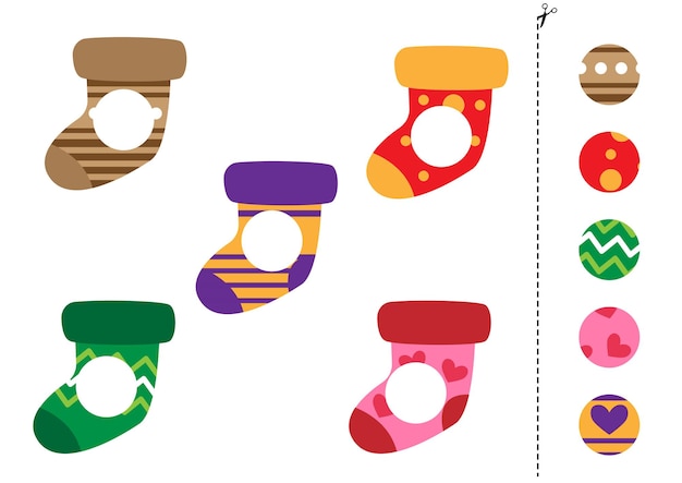 Cut and glue parts of cute cartoon colorful winter socks