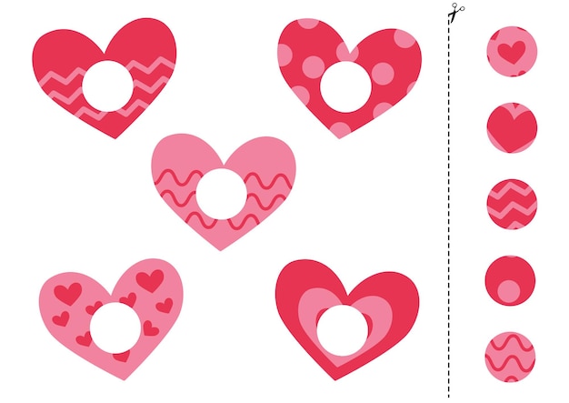 Cut and glue parts of cute cartoon pink valentine hearts