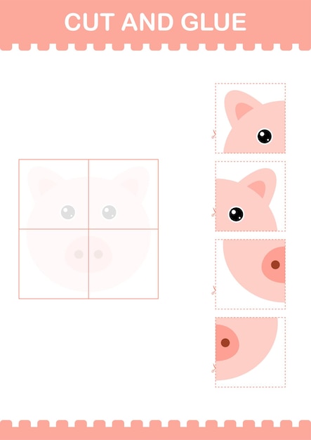 Cut and glue Pig face Worksheet for kids