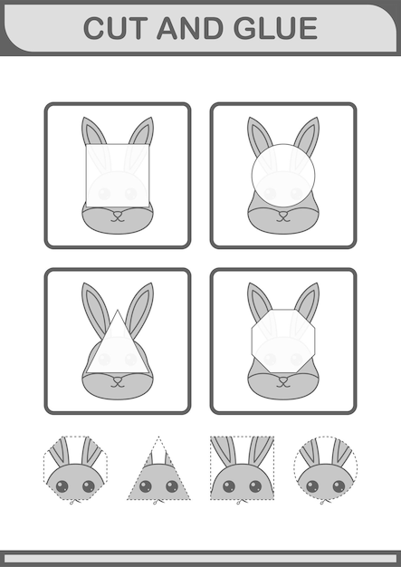 Cut and glue Rabbit face Worksheet for kids