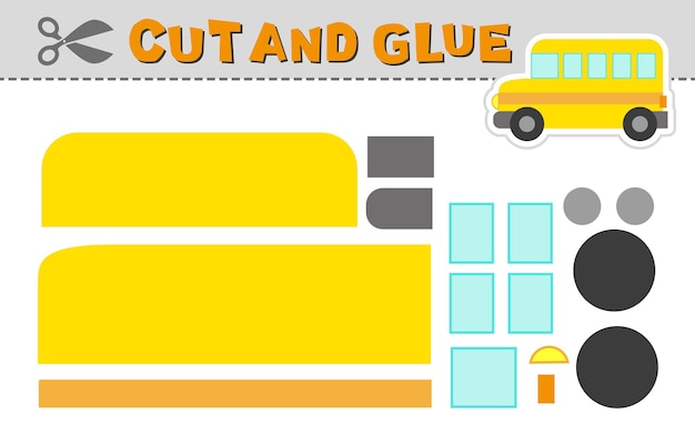 Vector cut and glue school bus vector illustration of school bus paper game for children activity and education