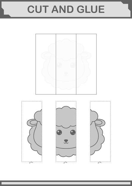 Cut and glue Sheep face Worksheet for kids