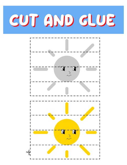 Cut and glue sun Educational children game printable worksheetPuzzles with sun