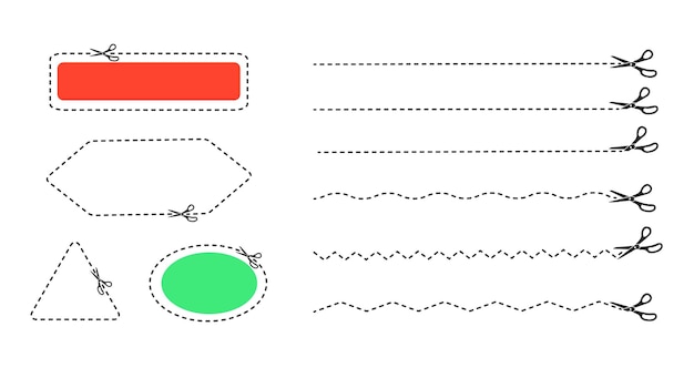 ベクトル ここでカットする 剪刀 剪刀と点線 フラットベクトルイラスト