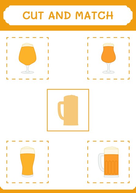 Cut and match parts of Beer game for children Vector illustration printable worksheet