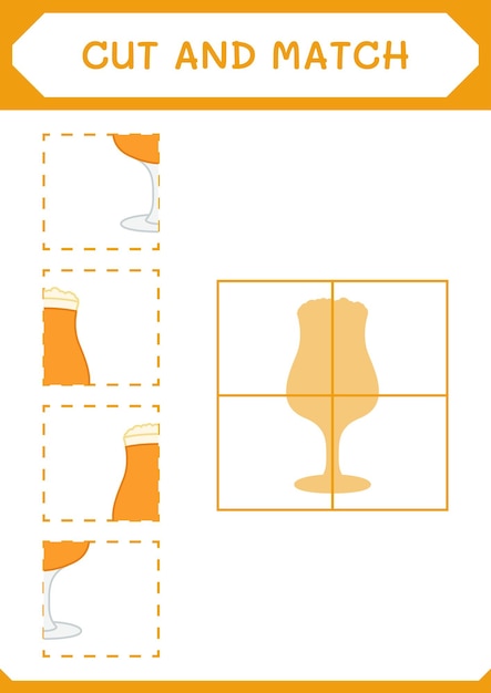 Cut and match parts of Beer game for children Vector illustration printable worksheet