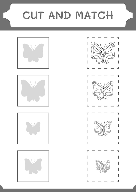 Cut and match parts of Butterfly game for children Vector illustration printable worksheet