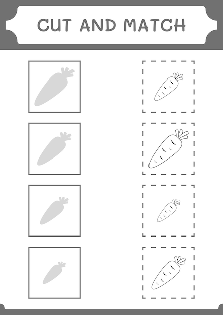 Вырежьте и сопоставьте части игры «Морковь» для детей. Векторная иллюстрация для печати.