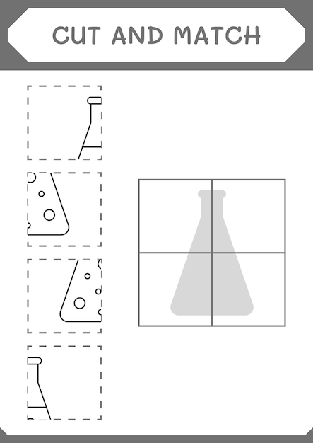 Taglia e abbina parti del gioco di boccette chimiche per bambini foglio di lavoro stampabile con illustrazione vettoriale