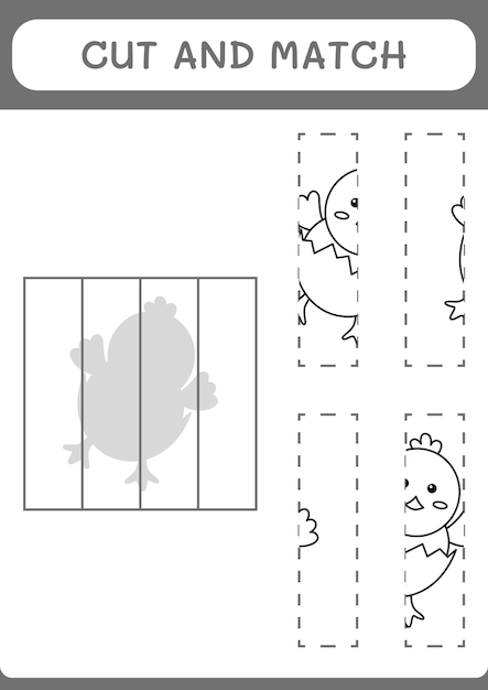 Cut and match parts of chick game for children vector illustration printable worksheet