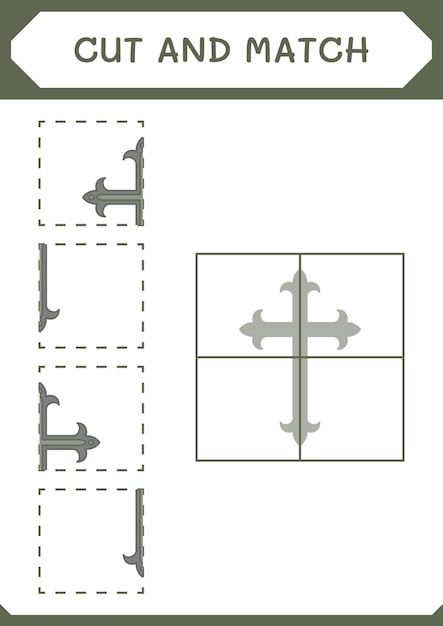 Taglia e abbina parti del gioco christian cross per bambini foglio di lavoro stampabile con illustrazione vettoriale