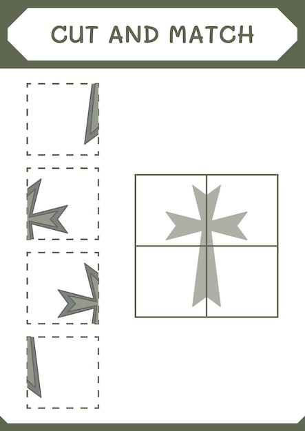 어린이 벡터 일러스트레이션 인쇄용 워크시트를 위한 기독교 십자가 게임의 일부를 자르고 일치시킵니다.