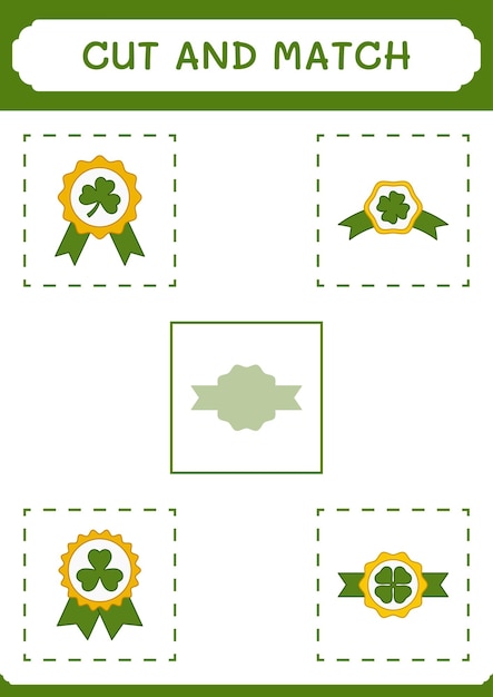 Cut and match parts of Clover badge game for children Vector illustration printable worksheet