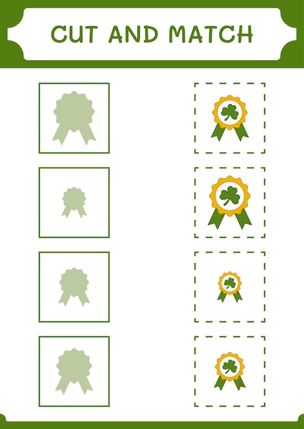 Cut and match parts of Clover badge game for children Vector illustration printable worksheet