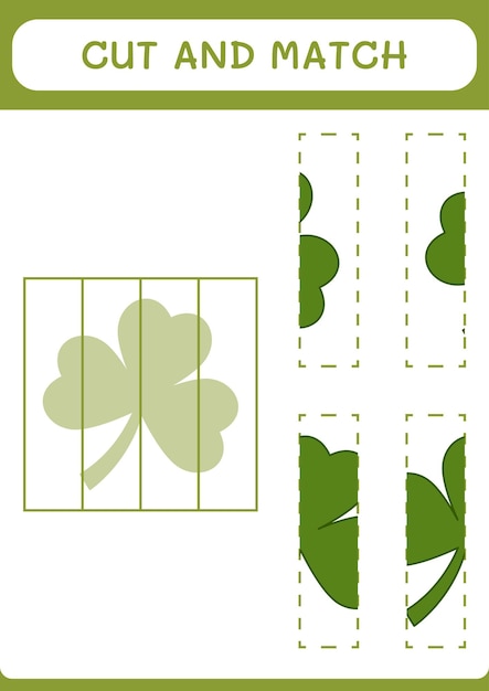 Cut and match parts of Clover game for children Vector illustration printable worksheet