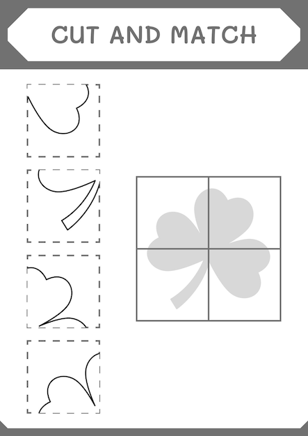 Cut and match parts of clover game for children vector illustration printable worksheet